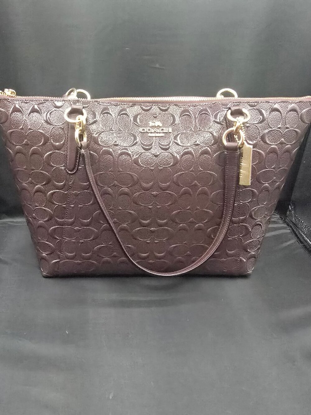 Coach Ava Tote in Signature Patent Leather F38090 Oxblood